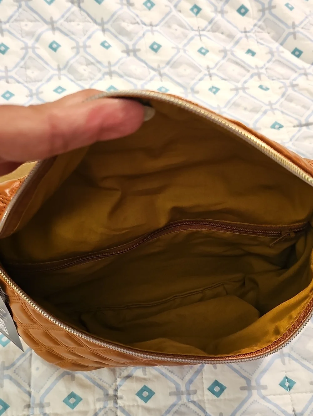 Makeup Junkie Quilted Tan Crossbody Bag